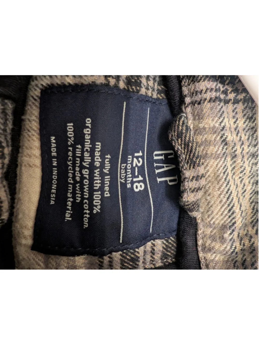 Baby GAP Plaid Button Down Shirt 12-18 Months Black & Beige Bear Logo Shacket